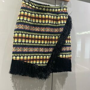 Embroidered Mini Skirt with Fringe